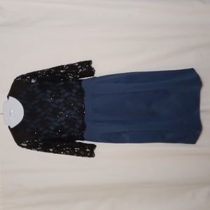 Miri New York. Women's Black and Blue Lace With Beads Midi Dress. Size 2